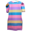 Vestido Tubinho Gola v Sofia Modas Listrada Pink Azul e Bege Manga Princesa - Imagem 2