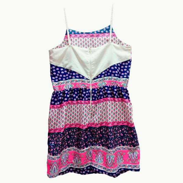 VESTIDO FASHION CAEDU ESTAMPADO ROSA E AZUL COM ELASTICO NA CINTURA ZIPER NAS COSTAS - Image 2