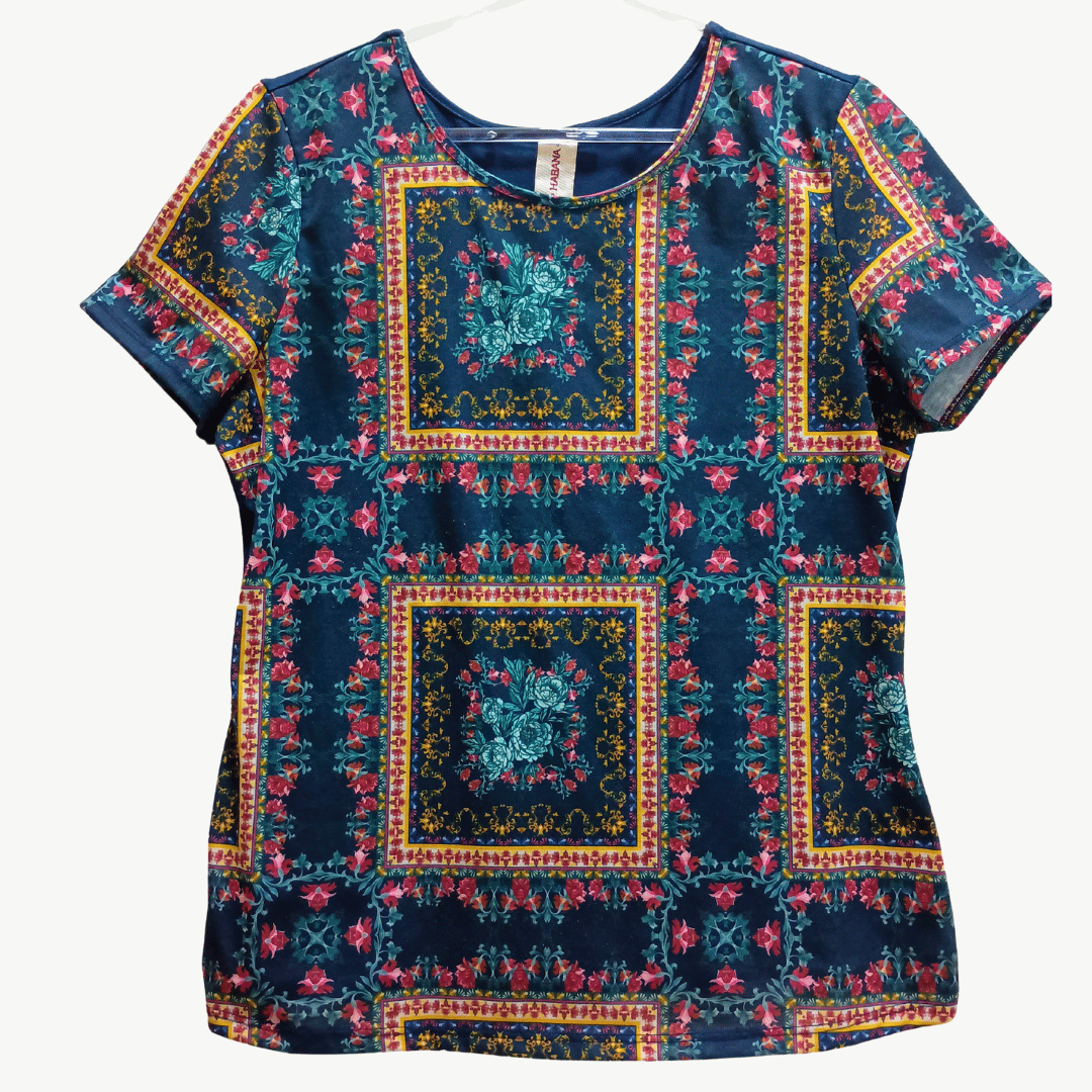 T-SHIRT HABANA AZUL MARINHO ESTAMPA QUADRO DE FLORES - COSTA LISA